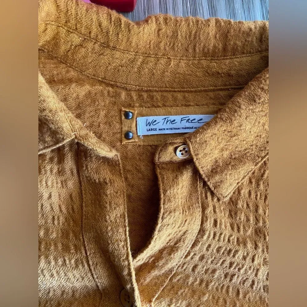 We The Free FREE PEOPLE HIDDEN VALLEY BLOUSON SOLID SHIRT Mustard Sz L